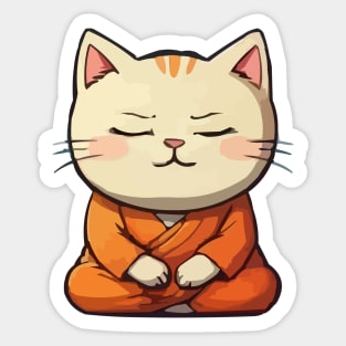 Cute Meditating Cartoon Monk Cat Sticker